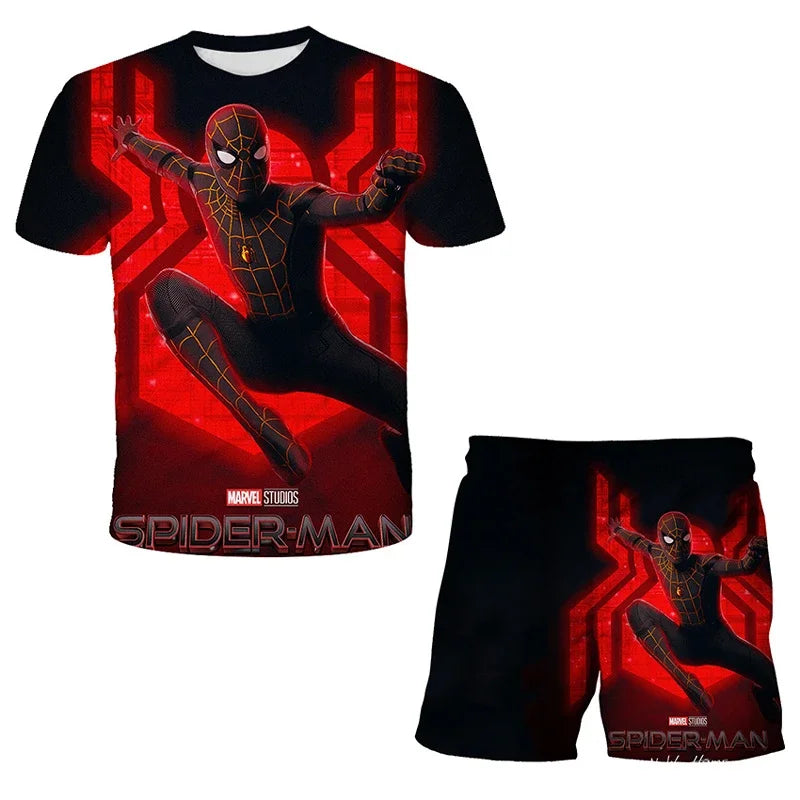 Kids Unisex Marvel Tshirt Set Summer Game Print Superhero Clothes Hulk Iron Man Short Sleeve Pants 2 Piece
