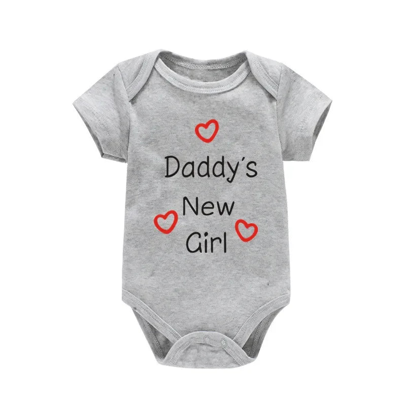 Söt pappas nya flicka tryck nyfödd babyflicka jumpsuit sommar mjuk kortärmad body bomull onesie