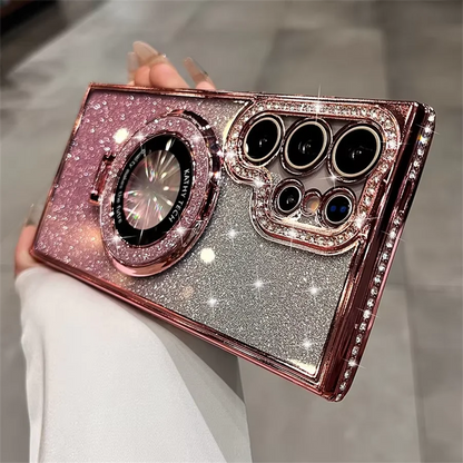 Glitter Diamond för Magsafe-fästeskal för Samsung Galaxy S25 S24 Ultra S23 S22 Plus A55 A35 A25 A24 A15 A16 Stativ Bling-skal
