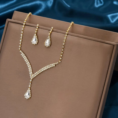 3 st lyxiga zirkon smyckeset för kvinnor rostfritt stål hypoallergeniskt bröllop bankett gnistrande örhängen halsband present