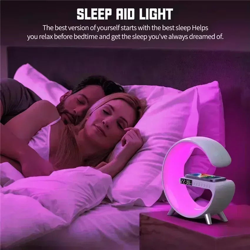 Trådlös laddningsstation Stereo Bluetooth-högtalare RGB Nattlampa Lampa Väckarklocka För Smartphone Snabb Trådlös Laddningsstation