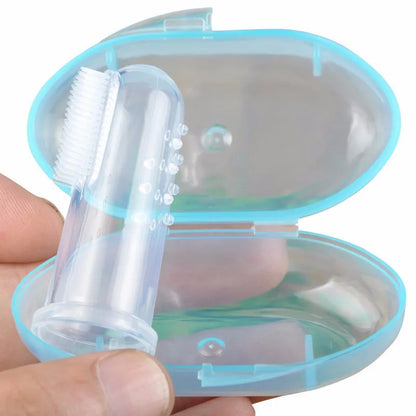 Söt babyfingertandborste med låda barntänder klar massage mjuk silikon spädbarn gummi rengöringsborste massageset