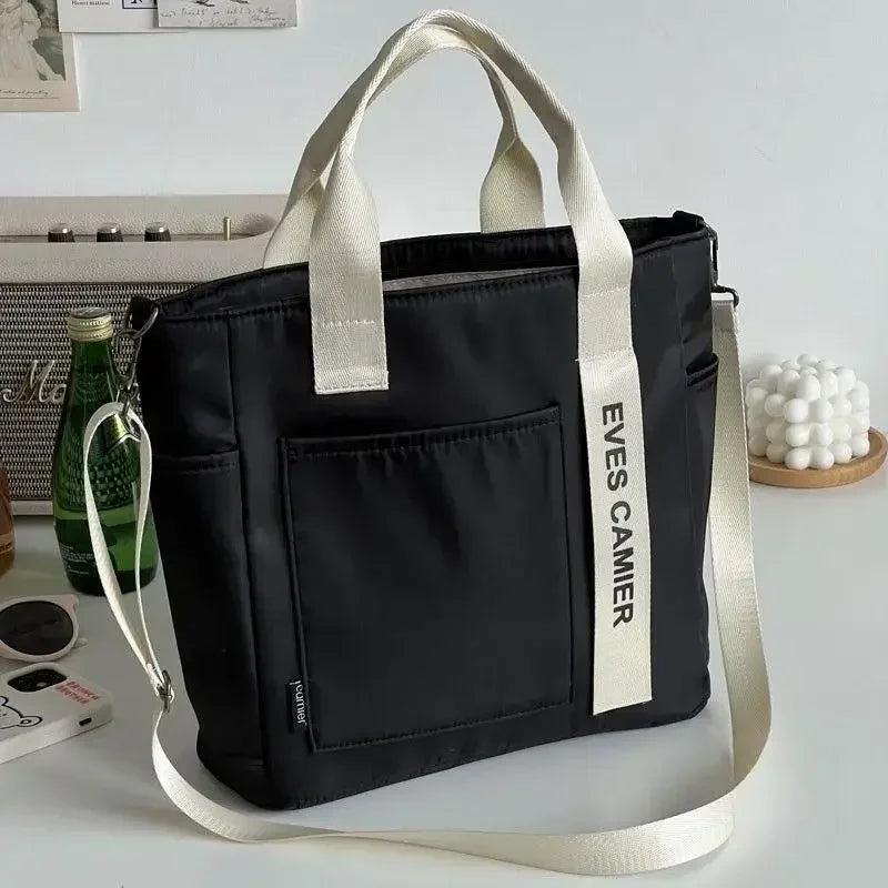 Ny Casual Tote Stor Kapacitet Axelväska Nylon Vattentät Canvas Handväska Enkla Mode Messenger Väskor För Skolflickor