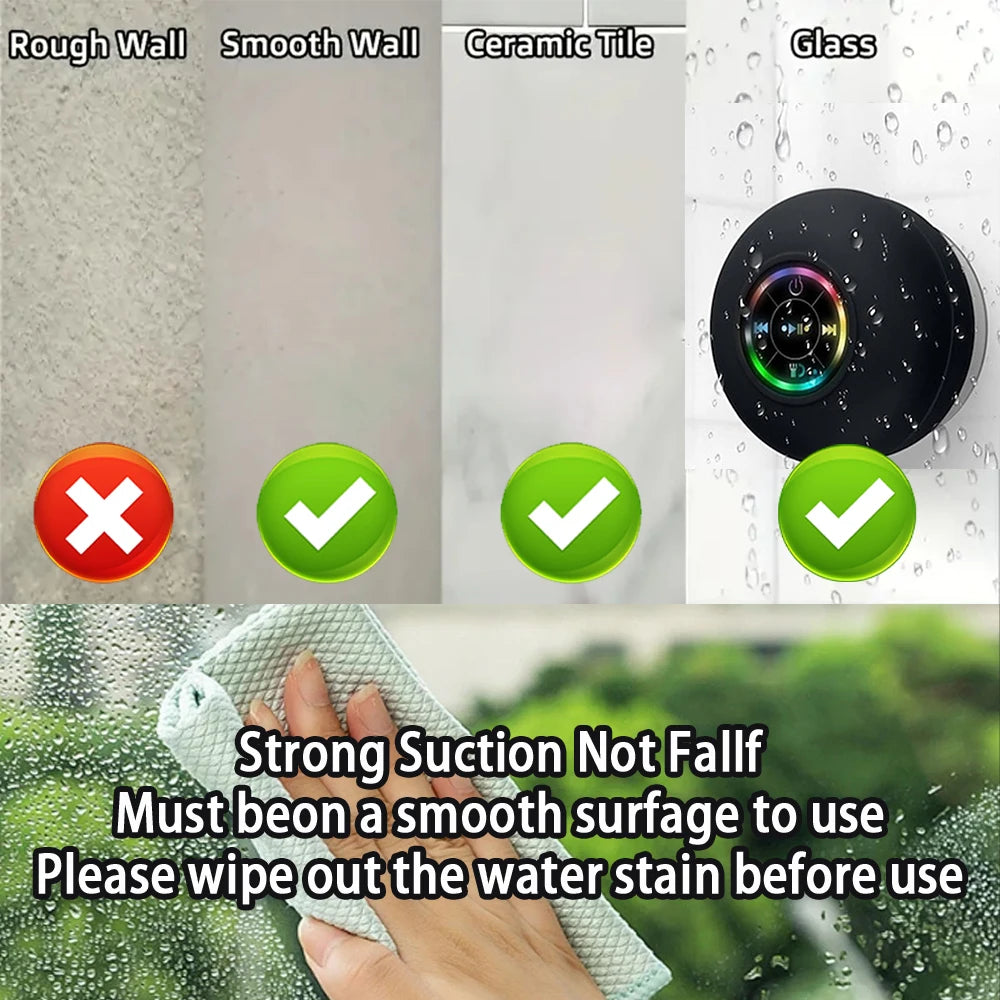 Bärbar trådlös Bluetooth 5.0-högtalare LED IPX4 vattentät högtalare utomhus badrum stor sugkopp mini stereo ljudlåda