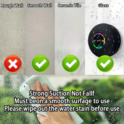 Bärbar trådlös Bluetooth 5.0-högtalare LED IPX4 vattentät högtalare utomhus badrum stor sugkopp mini stereo ljudlåda