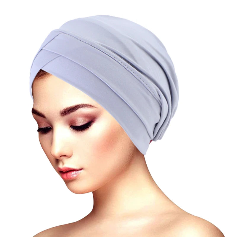 Ny klassisk pannkorsad turbanhatt elegant enfärgad huvudbonad huvudduk andningsbar elastisk mössa muslimsk kemohatt