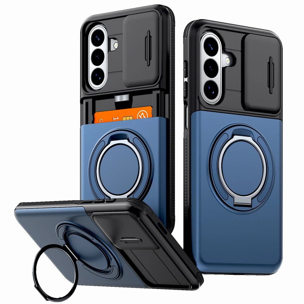 Stötsäkert Armor-skal för Samsung Galaxy A57 A37 A17 A27 A56 A36 A26 A16 A55 A15 5G 4G S26 S25 S24 FE Plus Korthållare Stativskydd