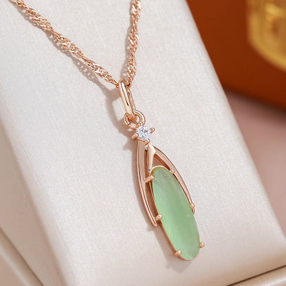 JULYDREAM Personlighet Oval Dimgrön Zirkon Hänge 585 Guldfärg Lyxhalsband för Kvinnor Vågkedja Bröllopsfest Smycken
