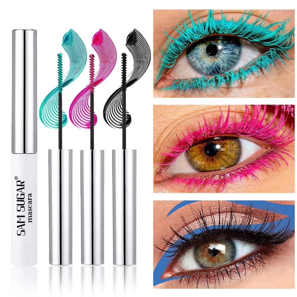 Silkesfibermascara Färgglad Ultrafin Borste Förlänger Ögonfransar Vattentät Varaktig Snabbtorkande Grön Rosa Böjande Mascara Makeup
