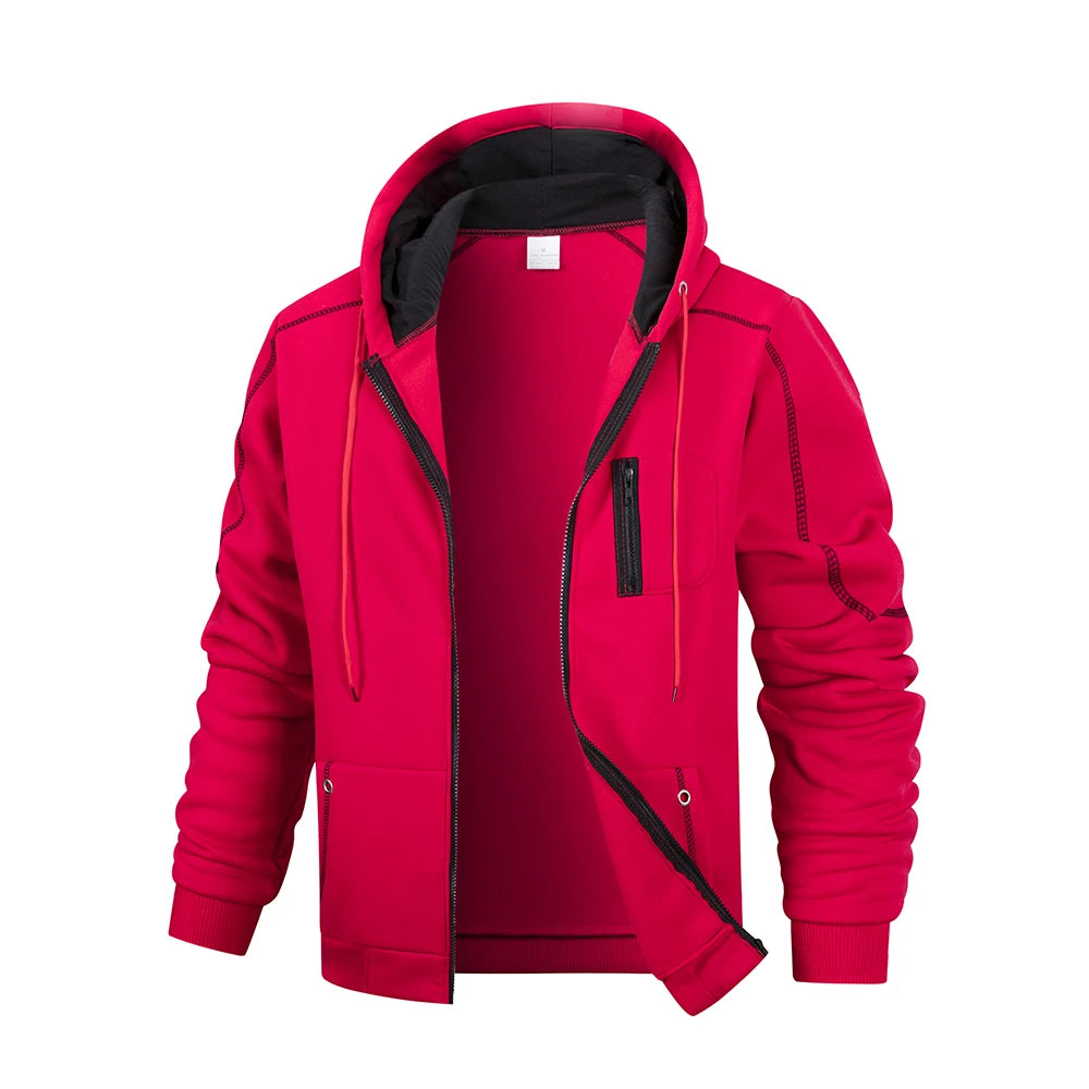 Herr Casual Sport Zipper Hoodie Coat Enfärgad Kofta Sweatshirt för Herrkläder Sportkläder Slim Fit Casual Jacka