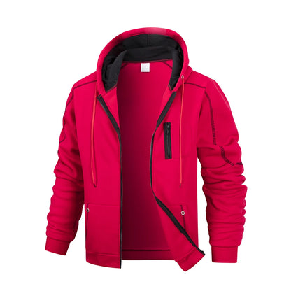 Herr Casual Sport Zipper Hoodie Coat Enfärgad Kofta Sweatshirt för Herrkläder Sportkläder Slim Fit Casual Jacka