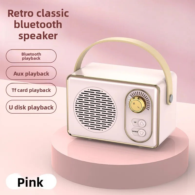 Mini Bluetooth-högtalare i vintagestil, trådlös ljudspelare, bärbar utomhushögtalare med klassisk design, hemma- och reseanvändning