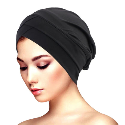 Ny klassisk pannkorsad turbanhatt elegant enfärgad huvudbonad huvudduk andningsbar elastisk mössa muslimsk kemohatt