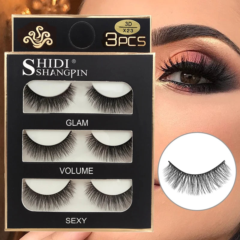 ögonfransar 3 par lösögonfransar naturliga långa 3D minkfransar mjuka fluffiga spetsiga handgjorda lösögonfransar ögonmakeup verktyg maquiagem