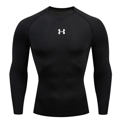 Herr kompressionströja med lång ärm, snabbtorkande, muskeltröja, sporttröja för träning, bodybuilding, löpning, fitness, sport