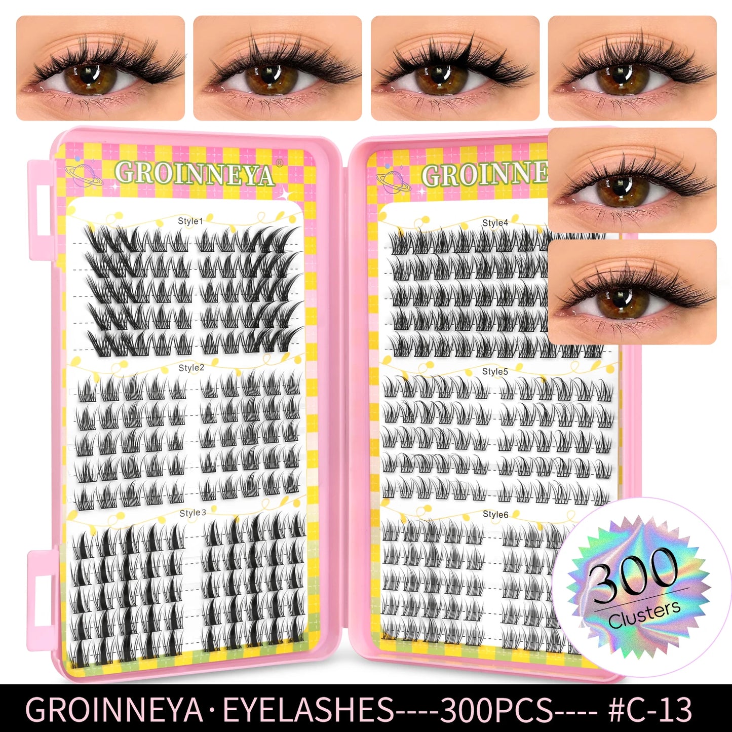 GROINNEYA Ögonfransar Kluster 320 st Naturlig Ögonfransförlängning Klusterfransar Volym Blandade Tray Lashes Kluster Naturliga Fransar
