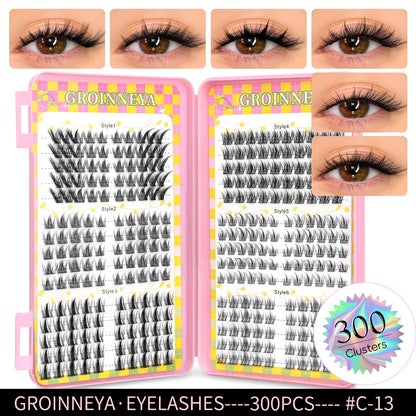 GROINNEYA Ögonfransar Kluster 320 st Naturlig Ögonfransförlängning Klusterfransar Volym Blandade Tray Lashes Kluster Naturliga Fransar