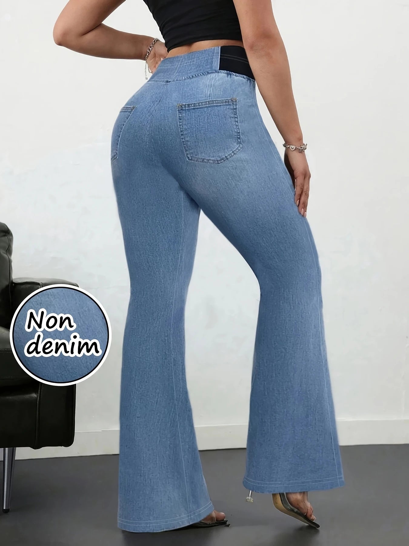 Sommarleggings Denimmönster Utsvängda byxor Yoga Långbyxor Fukttransporterande Mjuka Andningsbara Mode Streetwear