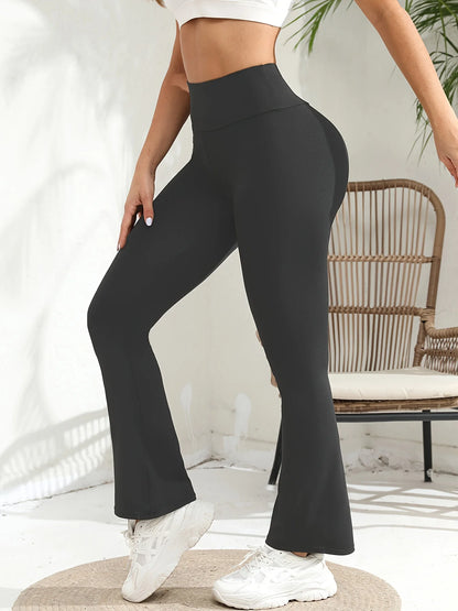 Dambyxor med hög midja och vida ben i utsvängda yogaleggings med stretch och klockknäppning