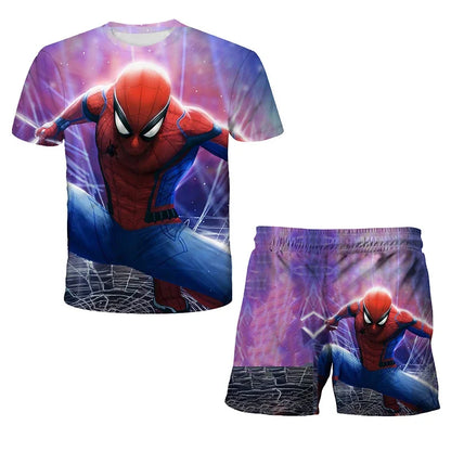 Kids Unisex Marvel Tshirt Set Summer Game Print Superhero Clothes Hulk Iron Man Short Sleeve Pants 2 Piece