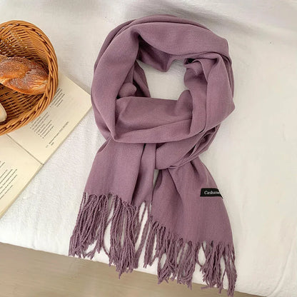 Vår och höst enfärgad halsduk kvinnor koreansk mode kashmir mjuk vinter varm halsduk hijab kvinnlig lång pannband sjal wrap
