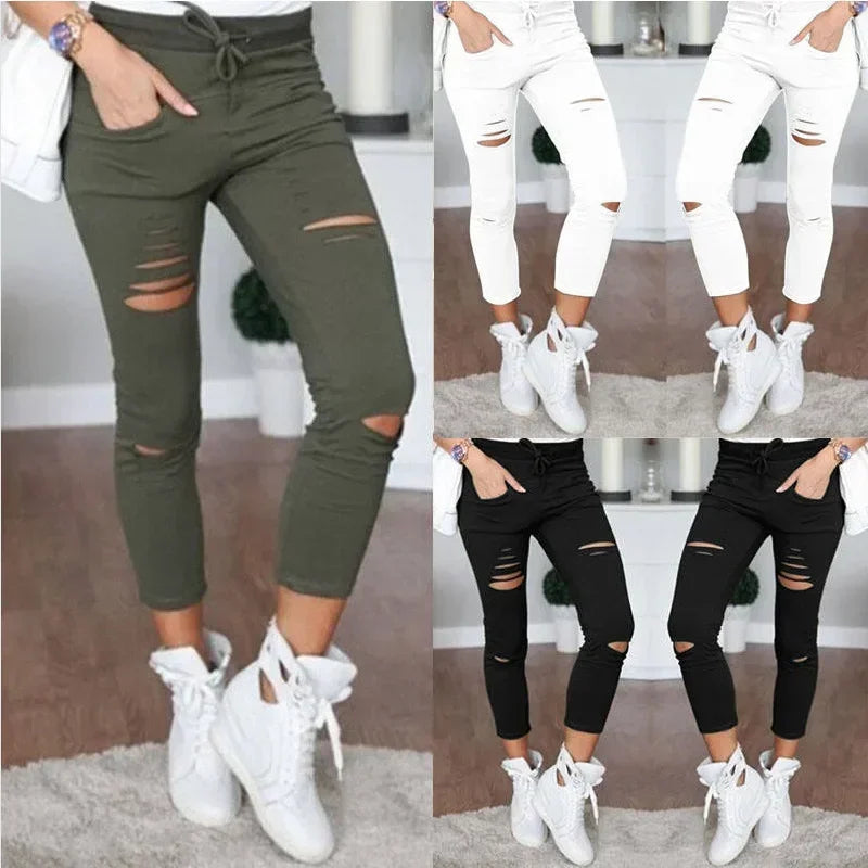 Slitna jeans för kvinnor Stora storlekar Slitna byxor Stretchiga pennbyxor Leggings Damjeans Damjeans