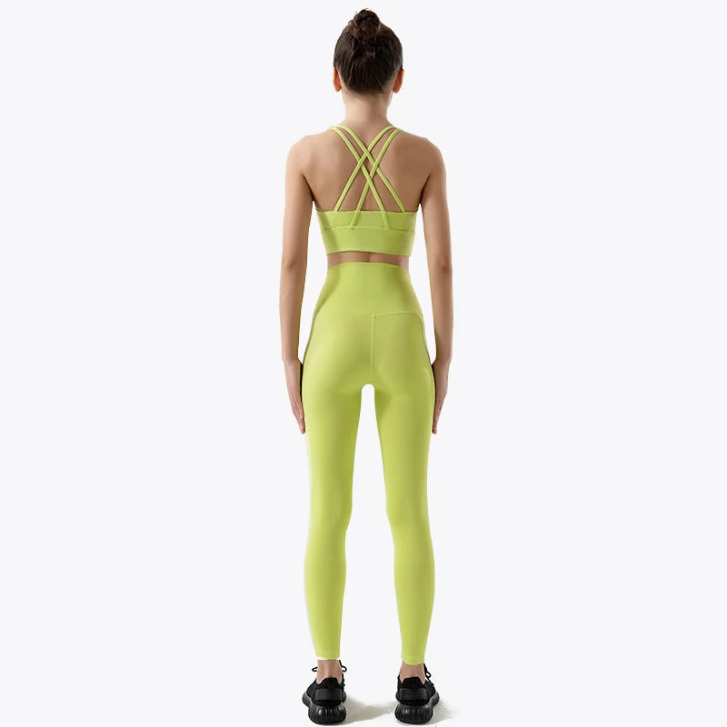 SOISOU Nylon Yogakläder Gym Fitness Leggings Sport BH Shorts Set Hög Midja Elastisk Damkläder 3 Typer 12 Färger