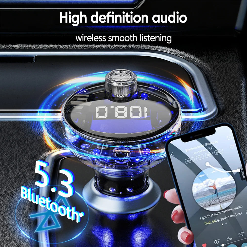 Bluetooth 5.3 FM-sändare USB Typ-C Dubbel billaddare Handsfree-samtal MP3-spelare Omgivningsljus Universell för Bil Lastbil SUV