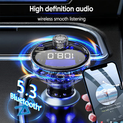 Bluetooth 5.3 FM-sändare USB Typ-C Dubbel billaddare Handsfree-samtal MP3-spelare Omgivningsljus Universell för Bil Lastbil SUV