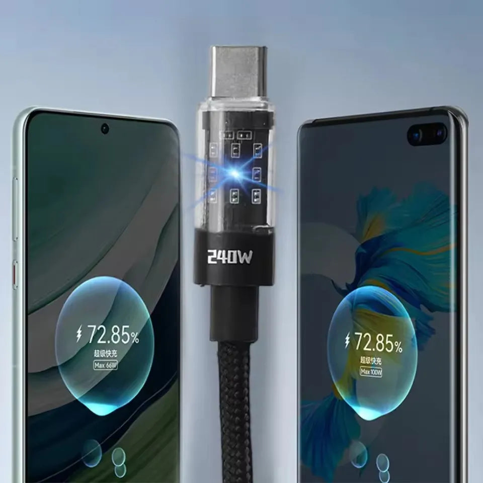 240W Nylonkabel USB Typ C Supersnabb Laddningskabel För Samsung Xiaomi Huawei Honor LED Digital Display Snabb Laddare Datakabel