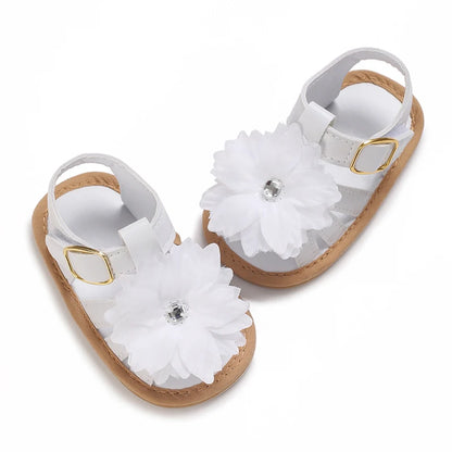 Babysko för lärande, sommarsandaler med blommig strass, mjuka och eleganta skor för spädbarnsflickor 0-18M