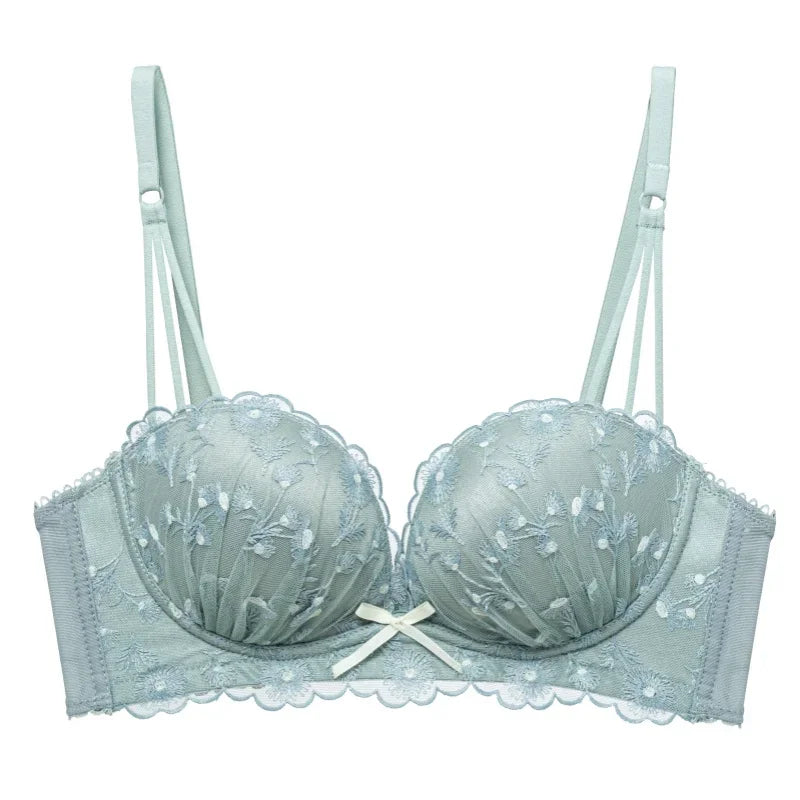 Designer fransk spets-BH - Lätt lyxig bygelfri push-up, anti-slapp broderad bralette för kvinnor eleganta vinterunderkläder