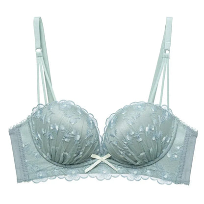 Designer fransk spets-BH - Lätt lyxig bygelfri push-up, anti-slapp broderad bralette för kvinnor eleganta vinterunderkläder