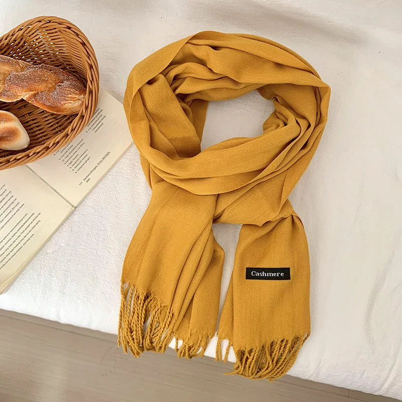 Vår och höst enfärgad halsduk kvinnor koreansk mode kashmir mjuk vinter varm halsduk hijab kvinnlig lång pannband sjal wrap