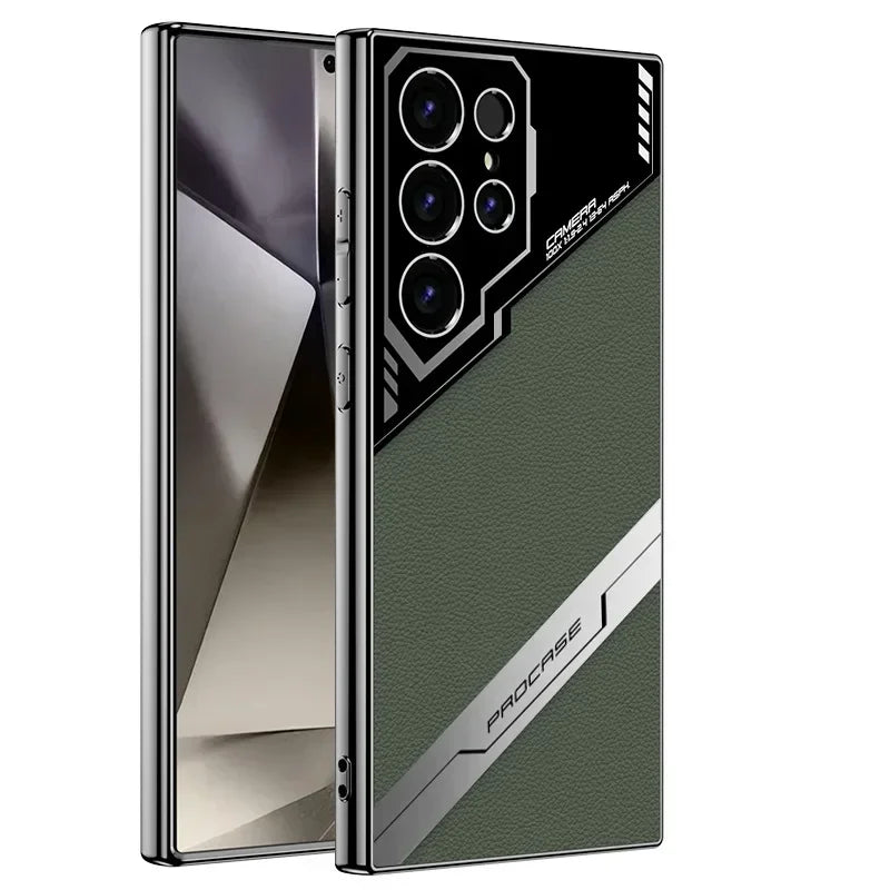 Galaxy S25 Plus Elektropläterat Läder S25 Ultra Telefonskal för Samsung Galaxy S26 S25 S24 S23 Ultra Skyddande Stötsäkert Skal