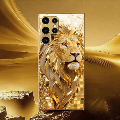 Mobilskal med ”Golden Lion Weiyi”-mönster i galvaniserat guld för Samsung Galaxy S26/S25 Ultra/S24 Ultra/S23/S22 Ultra/S21
