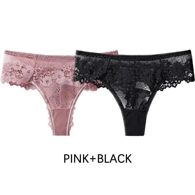 Meet’r Dam 2 st. trosor Sexiga frestelse spetsunderkläder G-stringtrosor Intima trosor Thongs Damtrosor med låg midja och T-rygg
