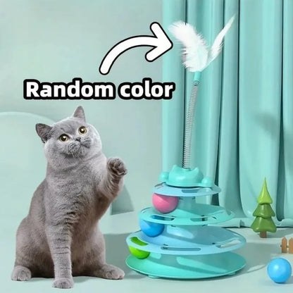 Interaktiv kattleksakstorn Kattunge-skivspelare Spårrullbollar Leksaker med fjäder Husdjursträningstillbehör Leksak för katttorn