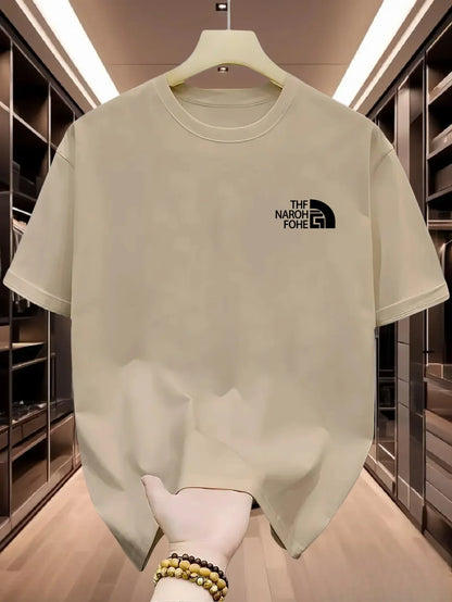 Sommar 100 % bomull herr enfärgad T-shirt Enkelt mönster tryck Bekväm mjuk andningsbar tyg Lämplig för vardagsbruk