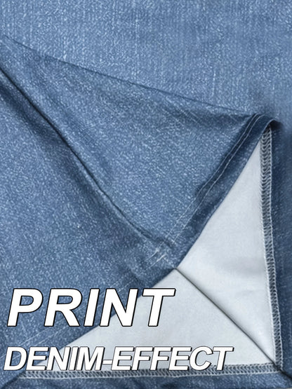 Sommarleggings Denimmönster Utsvängda byxor Yoga Långbyxor Fukttransporterande Mjuka Andningsbara Mode Streetwear