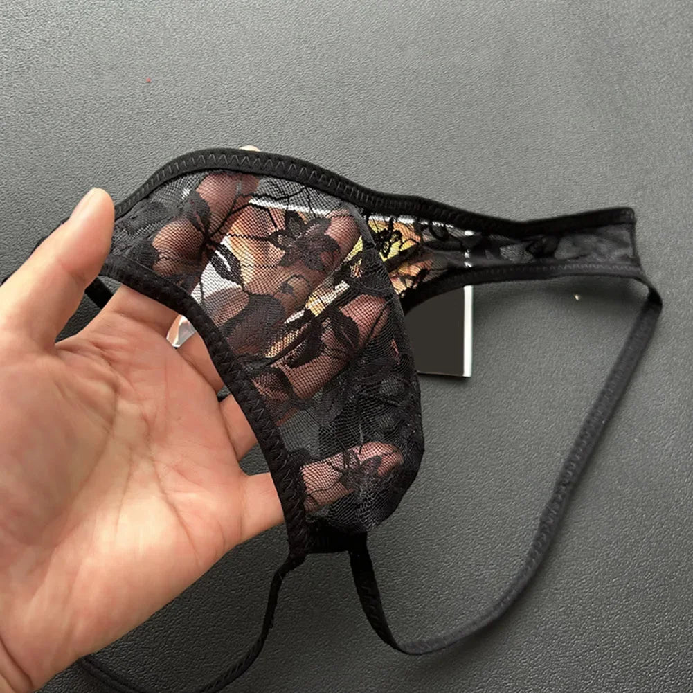 Herr Thongs String Homme Spets Transparent Jockstrap Lingerie Shorts Låg Midja Trosor U Konvex Underkläder Enfärgade Briefs