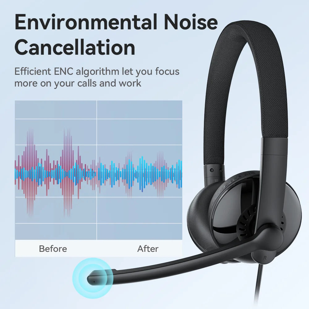 EMEET Trådbundet Headset med Mikrofon Callcenter USB Hörlurar ENC Brusreducerande Kontorshörlurar med Kabel för Telefon/PC Dator