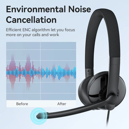 EMEET Trådbundet Headset med Mikrofon Callcenter USB Hörlurar ENC Brusreducerande Kontorshörlurar med Kabel för Telefon/PC Dator
