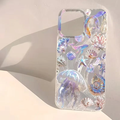Glansigt färgglatt skal med sommarmönster och havsmönster för iPhone 17 Pro 16 15 14 Plus 13 12 11 Pro Max 16E 17Air XR XS Max-fodral