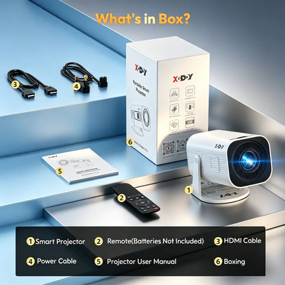 XGODY 4K 1080p LED-projektor med 12000 lumen ljusstyrka, WiFi 6 Bluetooth 5.0 bärbart hemmabiosystem för underhållning