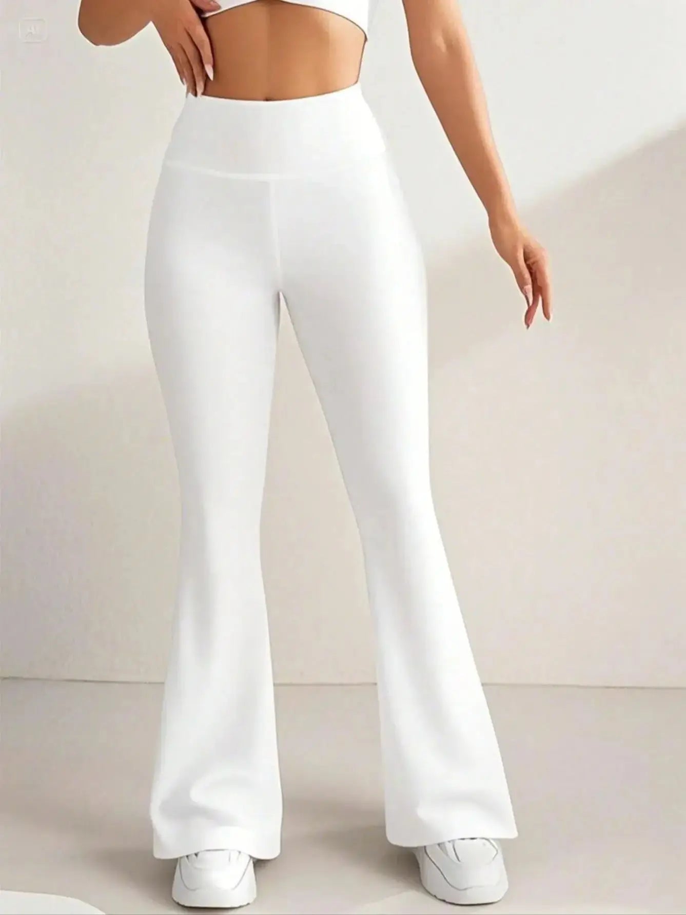 Moderiktiga vita högmidjade utsvängda yogaleggings för kvinnor slim fit vida benbyxor stretchiga andningsbara vardagsbyxor för yoga dagligen