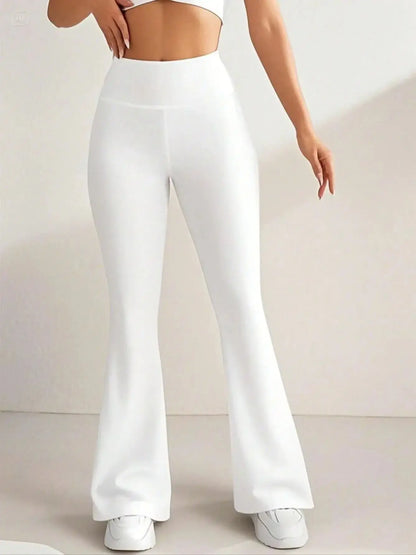 Moderiktiga vita högmidjade utsvängda yogaleggings för kvinnor slim fit vida benbyxor stretchiga andningsbara vardagsbyxor för yoga dagligen