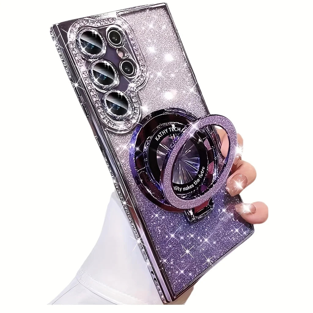 Lyxigt sidoskärande diamantglittermagnetiskt stativ för SamsungGalaxy S26 S25 S24 S23 FE S22 Ultra Plus-serien Edge Strass