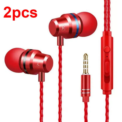 2 st trådbundna hörlurar, 3,5 mm trådbundna hörlurar med mikrofon, HiFi-stereospelheadset, brusreducerande metallhörlurar, för Xiaomi