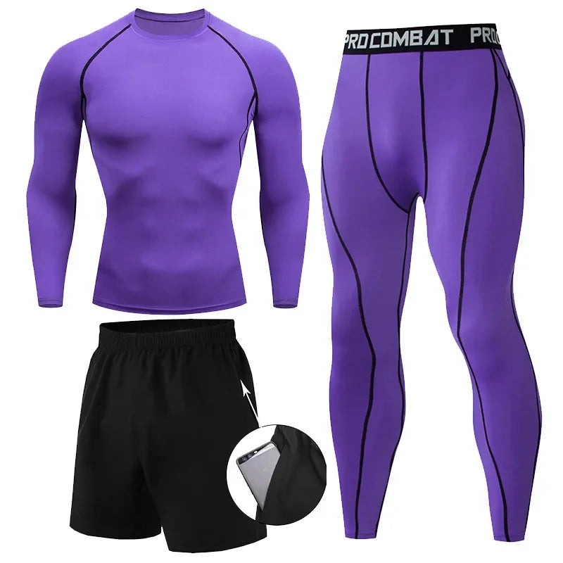 Herr 2/3-delars set boxningsdräkt rashguard herrkit MMA kompressionskläder herr långärmad t-shirt + leggings träningsdräkt sportdräkt